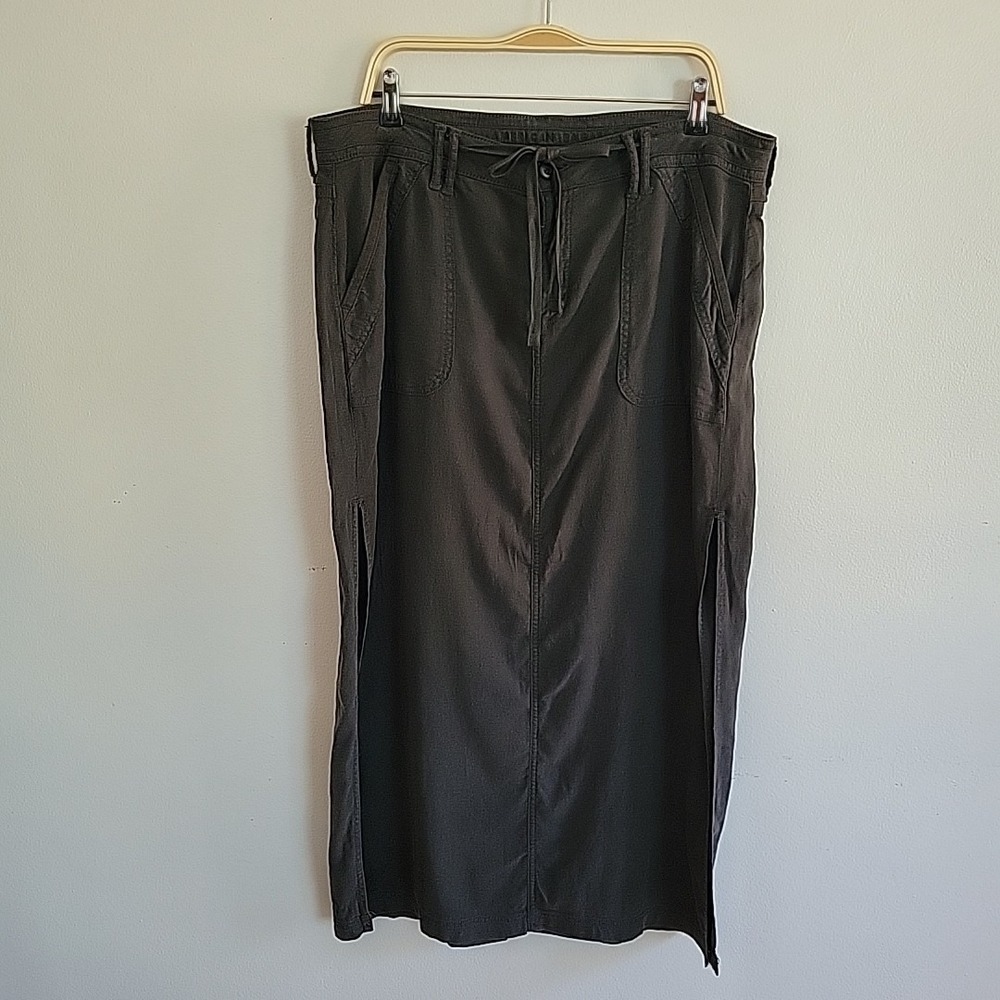 American Eagle Dreamy Drape Linen Blend Maxi‎ Skirt 16 Straight Side Slit Casual